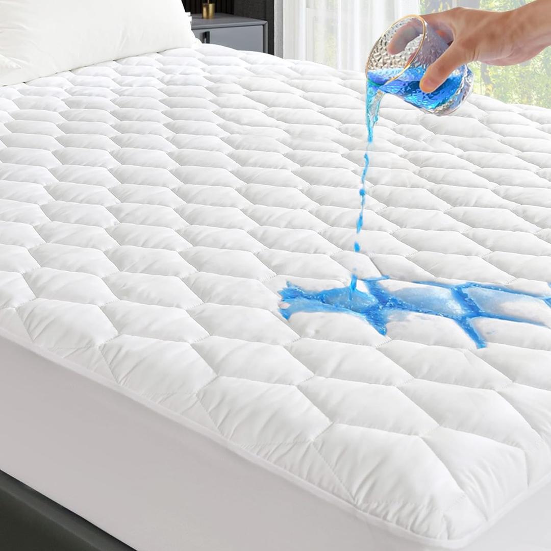 GRT Queen Mattress Protector Waterproof, 100% Waterproof Quilted Fitted Mattress Pad, Noiseless Hollow Cotton Mattress Cover, Fits up to 21" Deep, Dust Proof White