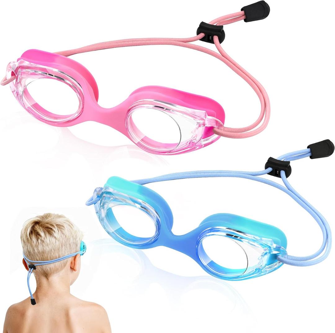 Vvinca Kids Swim Goggles with Bungee Strap No Leaking Anti Fog Toddler Goggles with Quick Adjust Ages 3-14 (01- Pink & Blue Gradient)