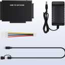 USB 3.0 to SATA IDE Adapter Hard Drive Reader, USB + Type C to External Hard Drive Disk HDD Converter Kit for Universal 2.5" 3.5" IDE HDD, 2.5" SSD, with 12V/2A Power Adapter