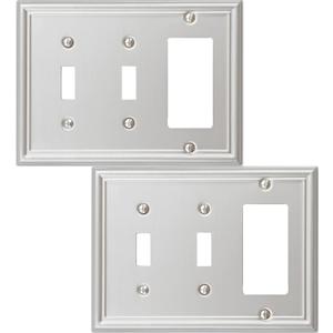 Double Toggle/Single Decorator Light Switch Cover Luca Metal Wall Plate, 2-Pack Brushed Nickel 3 Gang, Light Switch Cover, Receptacle Dimmer Switch GFCI Outlet Decorative Wallplate, Durable