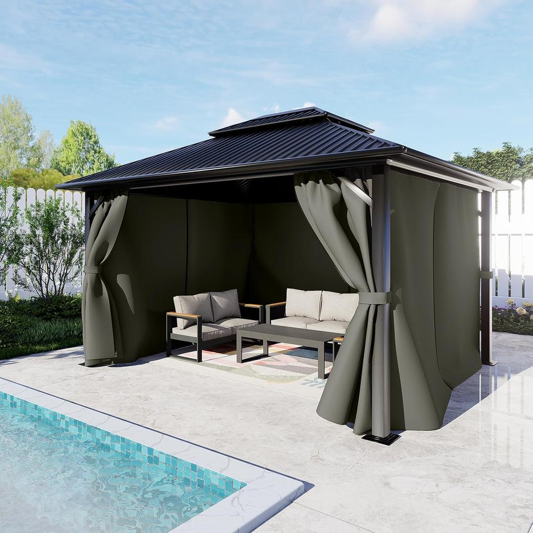 BPS 10' x 13' Gazebo Privacy Curtains with Double Zipper, 4-Panels Side Wall Universal Gazebo Side Panels Replacement for Patio, Outdoor Canopy, Garden and Backyard (Curtain Only)