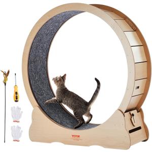 VEVOR Wooden Cat Exercise Wheel, 43.3" Large Cat Treadmill Wheel for Indoor Cats, Cat Running Wheel with Detachable Carpet & Cat Teaser for Running/Walking/Training, Suitable for Most Cats Yellow
