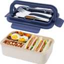 Bento Box Adult Lunch Box, 1100 ML Bento Lunch Box for Kids Children with Spoon & Fork, 3-Compartments Food Container, Microwave & Dishwasher Safe, BPA-Free and Food-Safe Materials(Blue)