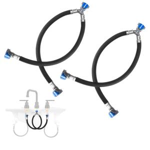 2 Pcs 12 Inch Quick Connect Water Hose Faucet Supply Lines Hot & Cold Water Mixer Line Replacement V-shape Widespread Bathroom Sink Faucet Y Hose with Snap-in Fast Lock Pipe(Black Blue)