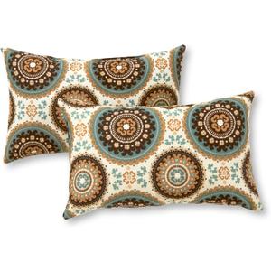 Greendale Home Fashions Outdoor 19x12 inch Rectangle Decorative Throw Pillow, 2-Pack, Sage Medallion 2 Count