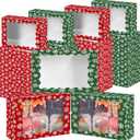 48 Pcs Christmas Cookie Boxes with Window 8.6 x 6 x 2.5 Inch Bakery Xmas Treat Boxes for Gift Giving Red and Green Cupcake Candy Containers for Christmas Party Supplies (Snowflake)