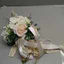 Wedding Bouquets for Bride Bridesmaid, White Champagne Artificial Roses Flowers with Ribbon Bow for Wedding Prom Church Decoration, Ceremony, Anniversary (8in)