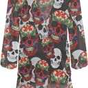 Irisjudy Cover Ups for Women Swimsuit Terror Skull Side Tie Chiffon Swimwear Coverup Gothic Bloody Rose Sexy V-Neck Beachwear (L)