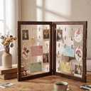 Geelin 36 x 24 Inch Photo Display Board with Clip Farmhouse Picture Display Wooden Rustic Freestanding Picture Collage Frame Wedding Tabletop Decor for Home Dorm (2 Panel,Brown)