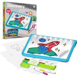 Discovery Glow Tracing Light-Up Art Tablet  Includes 10 Templates, 10 Blank Sheets, 6 Washable Markers| Writing Drawing Tablet for Kids| Craft Kit for Boys Girls| Doodle Board Drawing Pad Toy Gift