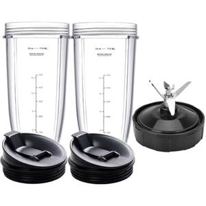 2 Packs Ninja Blender Cups & 7 Fins Blender Blade Replacement Compatible with Ninja Blenders BN401 BN751 BN801 BL642 BL480-30 BL490-30 BL640 CT680 CT640C CT641 NN100 NN210 NN102 BL2012