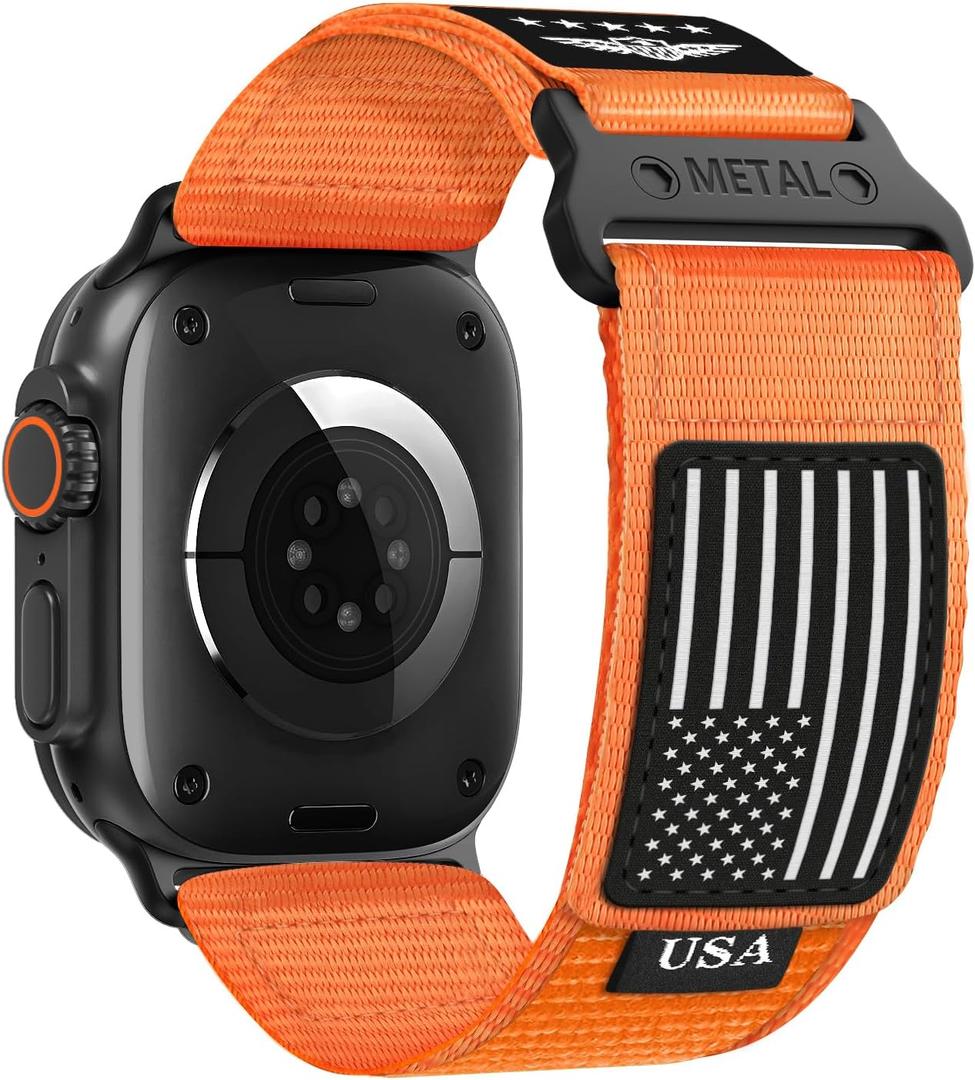 Rugged Nylon for Apple Watch Ultra 2 Band 49mm iWatch Bands 46mm 45mm 44mm 42mm Men,Soft Woven Adjustable Stars-Stripes Flag Wristbands Strap for Apple Watch Ultra Series 10/9/8/7/6/5/4/3/SE/Ultra2