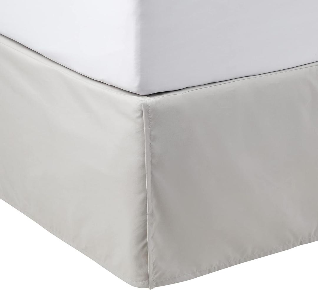 Amazon Basics Lightweight Pleated Bed Skirt, Machine Washable, Wrinkle and Fade Resistant, Queen, Light Grey, 16-Inch Drop