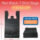 Reli. T-shirt Bags (300 Count) (Black) (11.5" x 6.5" x 21") - Black Plastic Bags (Plain) - Grocery, Shopping, Restaurants