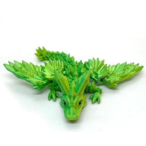 3D Printed Dragon Toy - Green Tiny Articulating Flying Dragon with Wings (Laser Cyan)