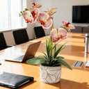 Artificial Orchid Flower Plant, 14.9'' Real Touch Faux Orchid Pink with Ceramic Vase, Fake Orchid Arrangements Home Office Decor Indoor Outdoor Wedding Table Centerpieces