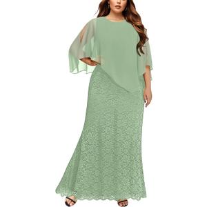 Women's Plus Size Cape Dress with Chiffon Overlay Gown Formal Evening Lace Long Mermaid Dresses 2024 18Plus