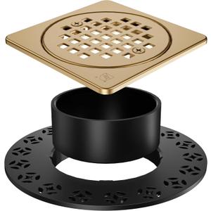 Yaseingo Removable Square Shower Floor Drain Compatible with Schluter Kerdi Drain Flange, 4 Inch Drain Grate Kit SS304 Stainless Steel and ABS Material - CUPC Certification, Champagne Bronze