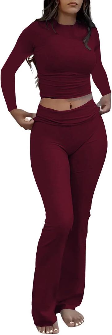 Nimsruc Two Piece Lounge Sets For Women Fall Outfits (X-Large, Wine Red)