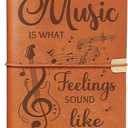 Music Lover Gifts for Women Men, Leather Journal Notebook with Music Is What Feelings Sound Like Quote, Refillable Leather Writing Journal for Musicians,Teacher, Songwriters