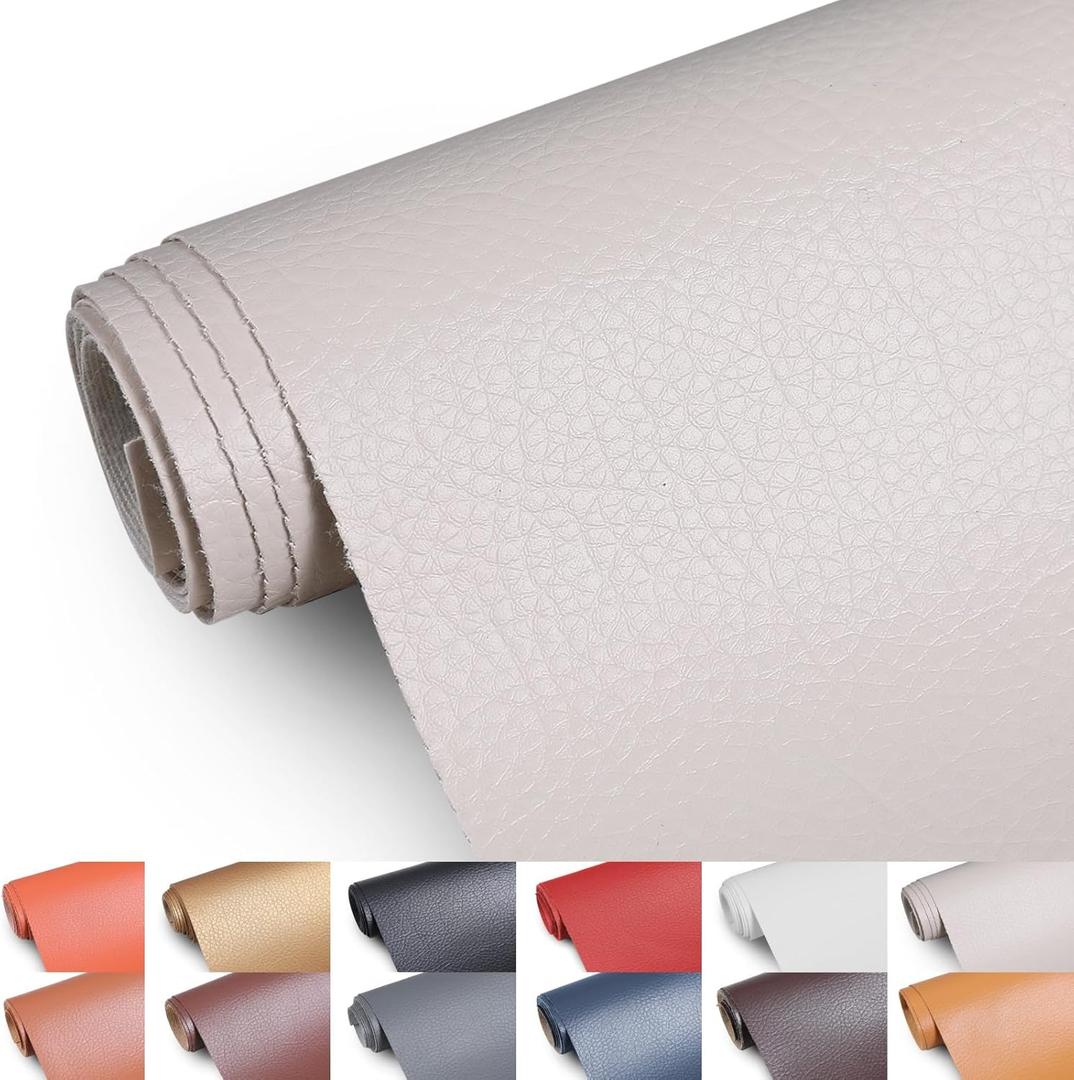 Faux Leather Fabric, 55" Wide Upholstery Fabric by The Yard Marine Vinyl Fabric Outdoor Pu Leather Waterproof Sheets Fabric for Crafts Sewings Sofa Wallets Handbag Earrings Bows 1 Yard Beige