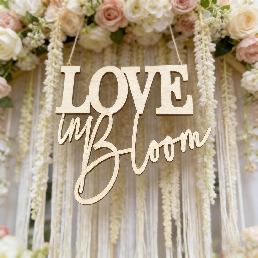 Love is in Bloom Backdrop,Wooden Wedding Background for Bridal Shower Decor, Bachelorette Wedding Engagement Valentine Party Photo Props Supplies