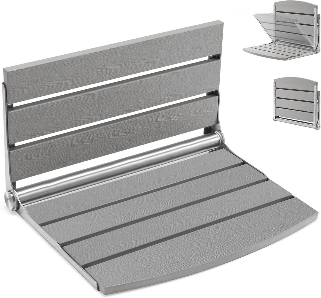 20" Folding Shower Seat, Fold Down Shower Seat Wall Mounted, Stainless Steel Frame with HDPS Seat, 400 lb Load Capacity, Folding Shower Bench for Seniors & Elderly (Gray)