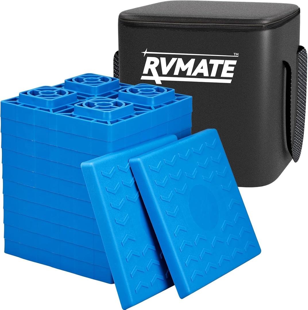 RVMATE RV Leveling Blocks 12 Pack, Heavy Duty Camper Leveling Blocks, Leveling Blocks for RVs, Reduce Trailer Movement, Trailer Leveling Blocks Great for Single and Dual Wheels (Blue)