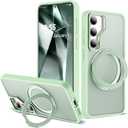 for Samsung Galaxy S25 Case with 360Rotatable Magnetic Ring Stand Compatible with Mag-Safe Military Protection Shockproof Matte Translucent Phone Cases for Samsung Galaxy S25,Green