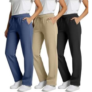 Real Essentials 3 Pack: Women's Relaxed Fit Fleece Open Bottom Sweatpants - Casual Athleisure, Size XL