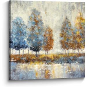 the stream design Tree Canvas Wall Art Painting: Nature Picture Abstract Hand Painted Landscape Print Decor Modern Textured Forest Artwork for Living Room Bedroom Home Office, 24"L x 24"W