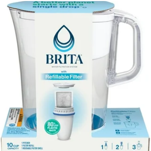 Brita Large 10 Cup Water Filter Pitcher with Smart Light Filter Reminder and 2 Standard Filter, Made Without BPA, White
