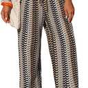 ZAFUL Womens Beach Cover Up Pants Sexy Crochet Drawstring Elastic Boho Swimsuit Cover Up Long Pants Beach Wear Brown L