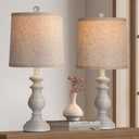 PARTPHONER Traditional Table Lamp Set of 2, Rustic Farmhouse Table Lamps for Living Room Bedroom, 22" Bedside Desk Lamps Vintage Nightstand Lamps with Linen Shades, Antique Grey