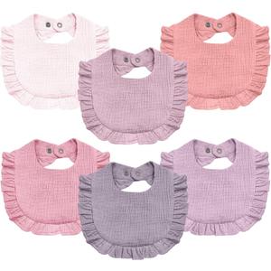 Baby Muslin Bibs,6 Pcs Drool Bandana Bibs for Baby Girl Drooling and Teething,Soft and Absorbent Cotton for Newborn (Purple & Pink)