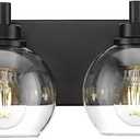Bathroom Light Fixtures, 4 Light Matte Black Vanity Light, 26 Inch Modern Wall Sconces with Globe Clear Glass Shade, Vanity Lighting Fixtures Over Mirror, VL195-MB-CL-4