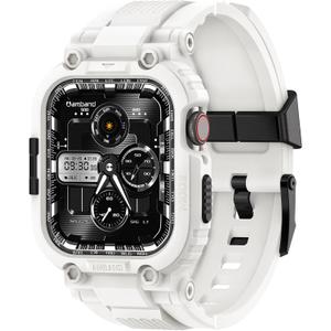 amBand Bands Compatible with Apple Watch 9/8/7 45mm, M1 Sport Series Rugged Case with TPU Strap Military Protective Tough Cover Bumper for iWatch SE3/SE2/SE/6/5/4 44mm Men White