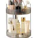 Asayuee 360 Rotating Makeup Organizer,2 Tier Large Capacity Make Up Organizers and Storage,Skincare Perfume Vanity Organizers,Bathroom Cosmetics Storage Organizer Countertop(Grey)