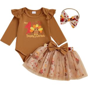 My First Mothers Day Baby Girl Outfit Newborn 1st Letter Romper Floral Tutu Skirt 0-18 Month Girl Baby Dress (Khaki)