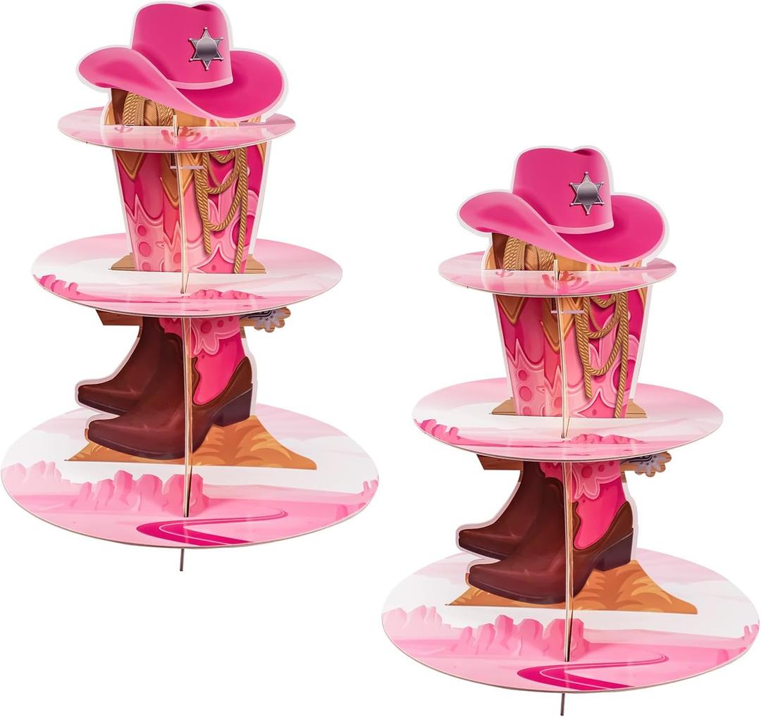 2 Pack Western Cowgirl Cupcake Stand 3 Tier Cowgirl Birthday Cupcake Holder Dessert Tower western Theme Party Decorations for Wild Baby Shower Birthday Party Supplies