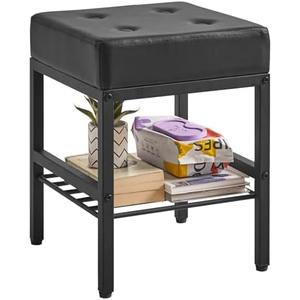 IBUYKE Square Makeup Stool with Adjustable Feet and Storage Space, Footrest Chair, PU Vanity Seat, Multi-Use as Small Side Table or Ottoman, for Bedroom, Black LG-60B