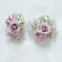 MAFELOE 2 Pieces Boutonniere Corsage Set, Artificial Flowers for Groom Groomsmen Bride Bridesmaids Wedding Prom Party Suit Decor-Pale Pink Purple (M4-Y1-JM)
