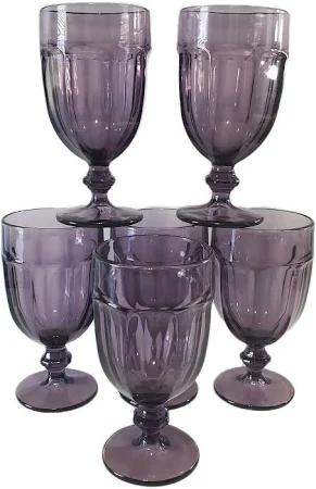 G Vintage Purple Glass Goblets Set of 6 Stemware 10 oz Embossed with Diamond Pattern Colored Vintage Glassware for Party, Thanksgiving, Anniversary, Christmas and Wedding Gifts