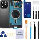 Rear Back Glass Replacement for iPhone 16 Pro Max 6.9-inches+ Pre-Installed Plate and Camera Frame and Lens + Reparing Tool Kit (Black Titanium)