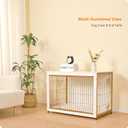 DWANTON Dog Crate Furniture with Cushion, Wooden Kennel Table with Double Doors, Indoor Dog House, Large Size, 38.5" L, White