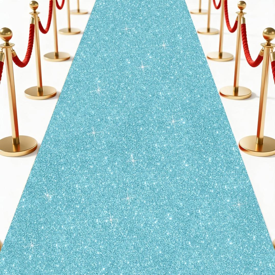Glitter Carpet Runner 2.6FT x 30FT (200 GSM Thick) + Adhesive Tape - Durable Non-Woven Sparkle Rug, Hollywood Event Carpet, Graduation & Indoor/Outdoor Party Decor (Glitter Blue, 2.6FT X 30FT)