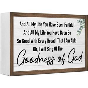 Ruvoty Goodness of God Bible Verse Wooden Box Sign Desk Wall Decor,Rustic Scripture Wood Block Plaque Sign for Christian Farmhouse Home Office Shelf Tabletop Wall Decor