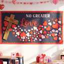 Mooliwe Valentine Christian Jesus Bulletin Board Decoration Set, Valentine Classroom Religious Bulletin Board 42 Inch Cross Heart Cutouts for Church Decor, No Greater Love Christian Wall Door Decor