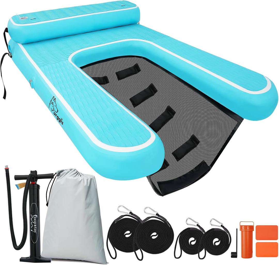 Inflatable Elevated Dog Boat Ramp, Dog Pool Ramp for Docks & Lakes, Non-Slip On Dog Dock with Booster Step, Floating Ladder for Large Pets Up to 240lbs Climb Out of Water
