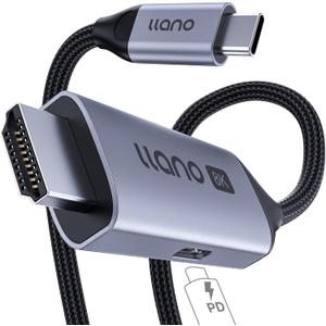 llano USB C to HDMI 2.1 Cable with 100W PD Charging, 8K@60Hz 4K@240Hz 2-in-1 Unidirectional Adapter Thunderbolt 5/4/3 Compatible, for MacBook, iPhone 17 Pro Max, Steam Deck (6.6ft (2m))